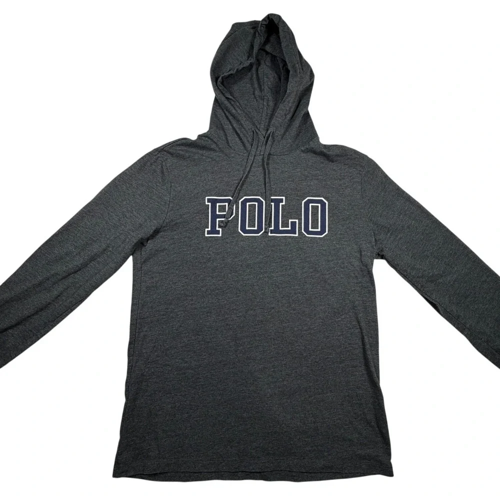 Polo Ralph Lauren Mens Small Gray Graphic Logo Long Sleeve T-Shirt Hoodie‎